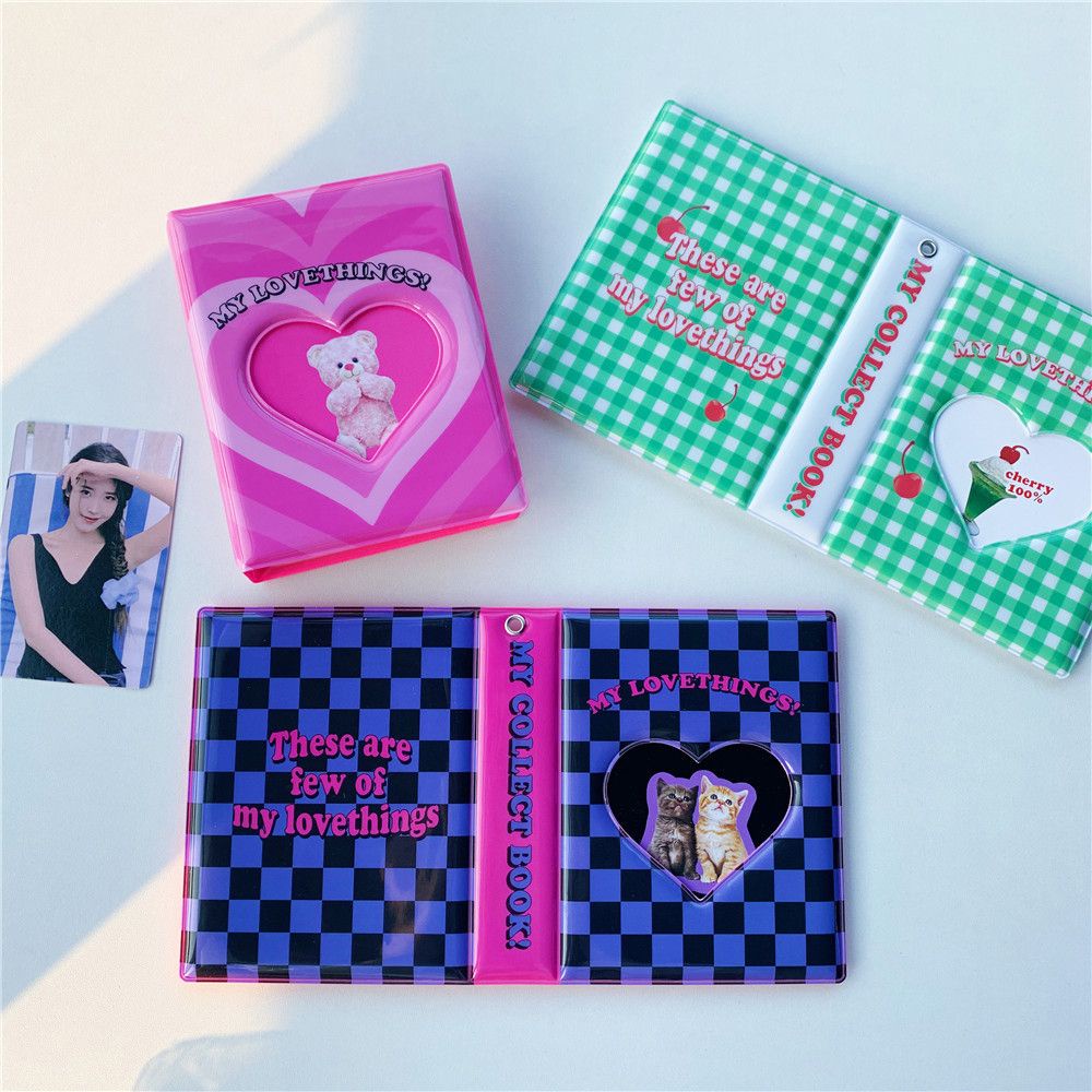 AUGUSTINA Kawaii Collect Books Hollowed Heart Postcards Organizer Photo Album Card Stock Name Card Book Cat Bear Cherry Binder Album 3 inch Business Card Kpop Card Binder