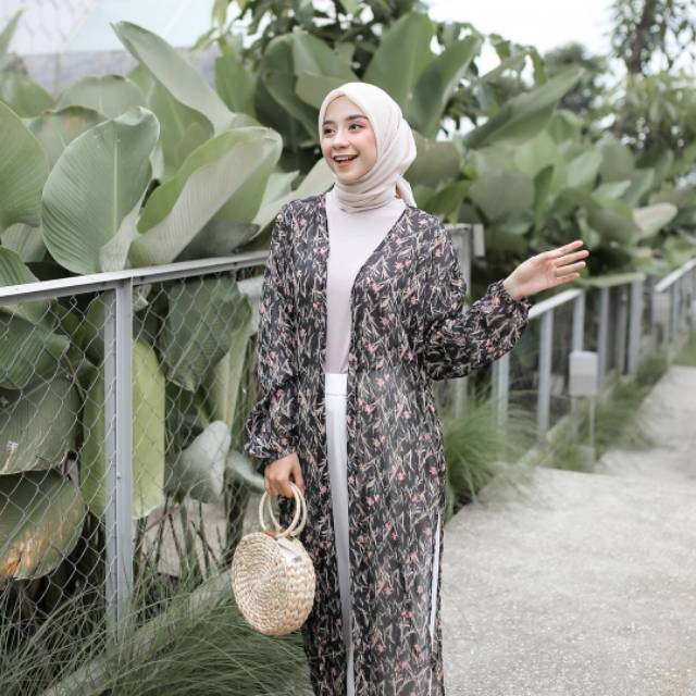 LONG OUTER NAURA SIFON KARDIGAN MOTIF BUNGA 001 MURAH