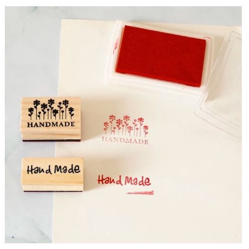 Wooden Rubber Stamp - Letter &quot;HAND MADE&quot; Rectangle