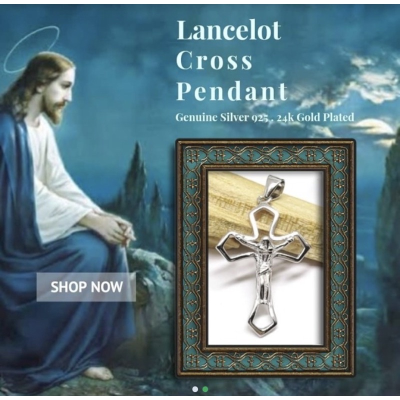 JBCL375 PERHIASAN KALUNG LIONTIN SALIB LANCELOT SILVER925 LAPIS EMAS PUTIH