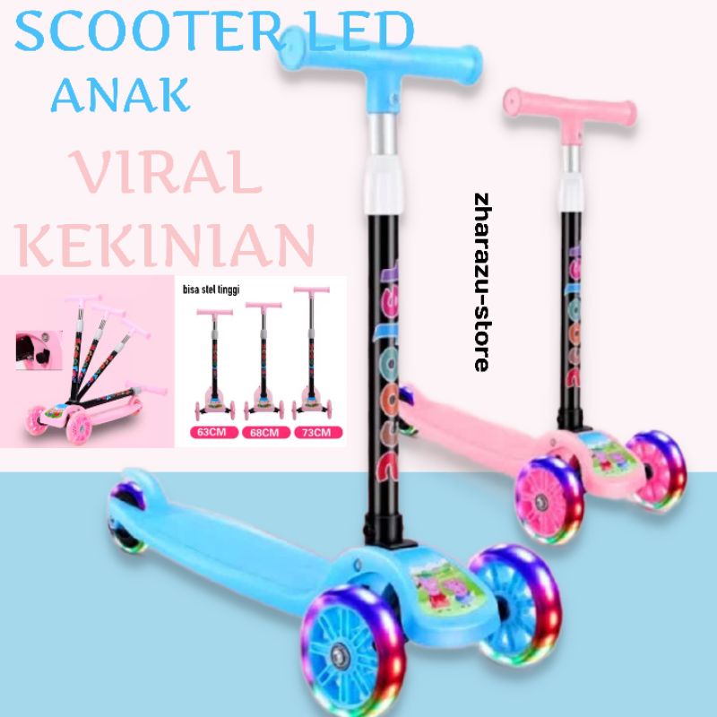 Scooter Otoped LED Kickboard mainan anak roda 3