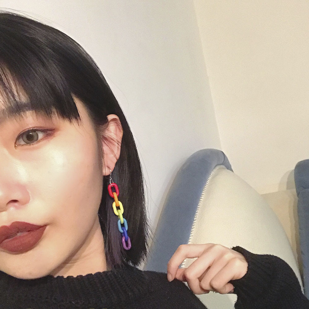 【COD Tangding】Anting Rantai Bahan Plastik Akrilik Warna Pelangi