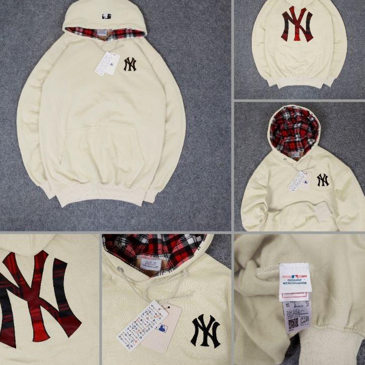 ☞ SWEATER HOODIE NY MLB CREAM BORDIR BATIK FULLTAG & LEBEL PREMIUM (BESTSELLER VARIAN) ✥