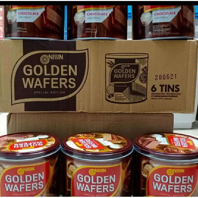 Nissin Golden wafer Chocolate 300 gram - 1 dus isi 6 kaleng