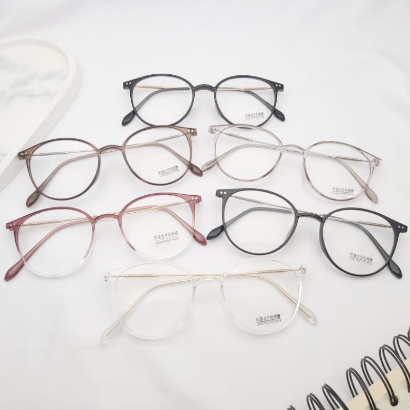 kacamata frame wanita bulat plastik 2955 style korea