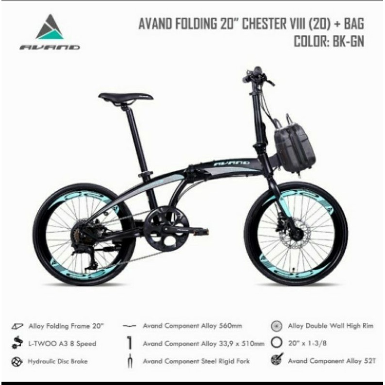 Sepeda lipat 20 inch Avand Chester VIII 8 sp alloy rem hydraulic