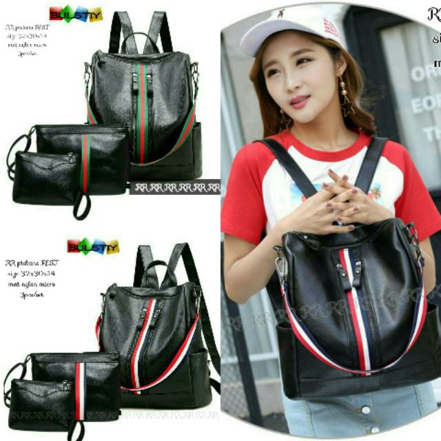 Backpack G. Resleting Set 3in1 - Tas Fashion Wanita Ransel Gendong Cewek Murah Bagus Kuliah Bandung