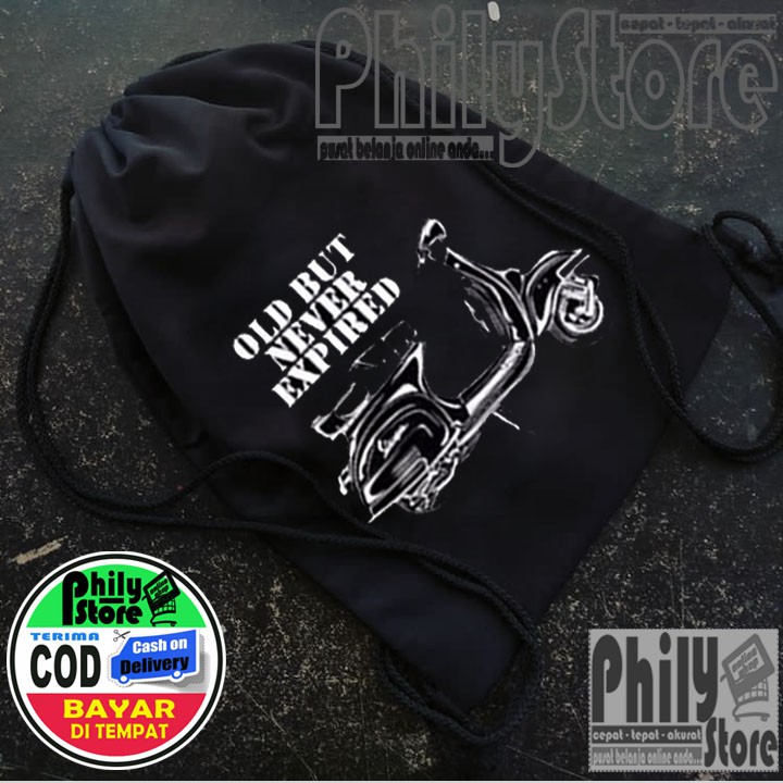 Tas Serut Vespa  Tas Sepeda / Drawstring / Tas Tali / Tas Stringbag Gym Olahraga ( MURAH BISA COD )