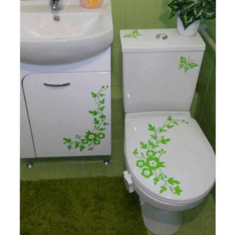 Sticker toilet WC bunga kupu-kupu - stiker kloset kupu - dekorasi closet kamar mandi