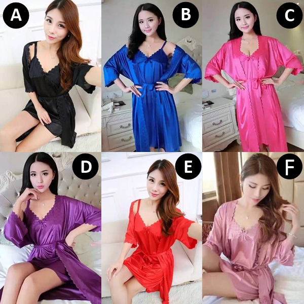 Kimono Lingerie dan Kimono 2in1 G-String Sexy Motif Polos Baju Tidur