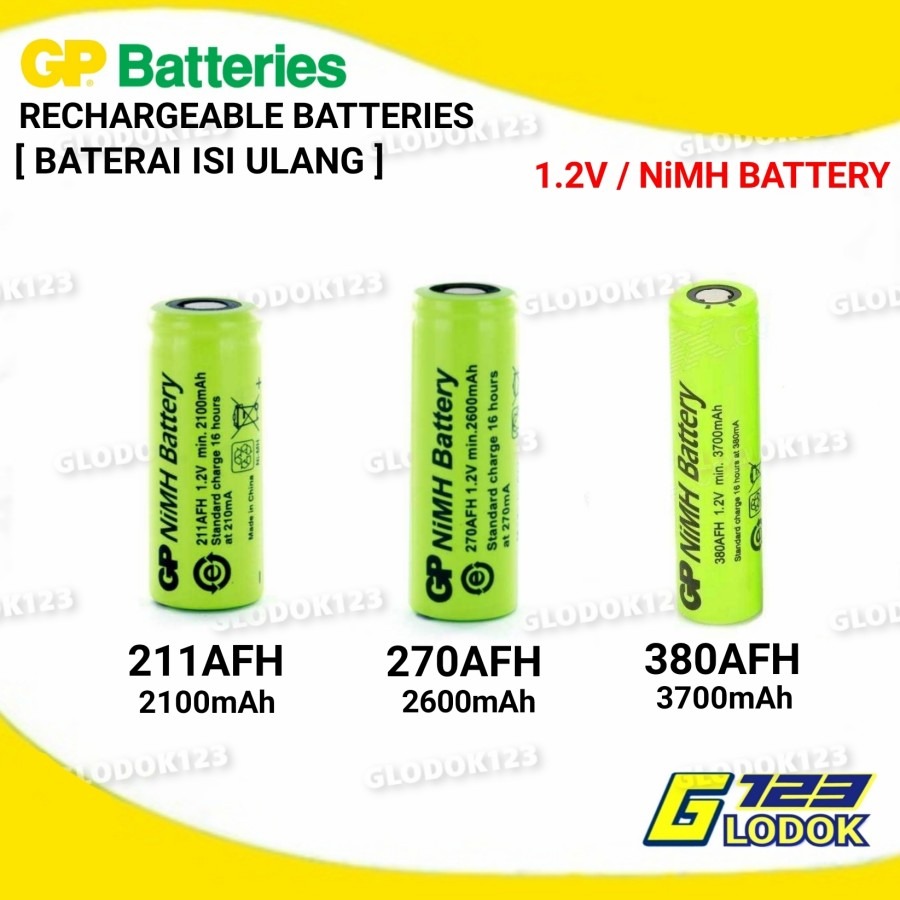 Battery Batre Baterai GP NiMH 211AFH 270AFH 380AFH 1.2V Rechargeable