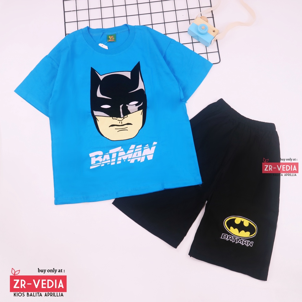 Setelan SuperHero  uk 9-10 Tahun / Kaos Karakter Anak Laki Celana Pendek Cowok Baju Main Murah