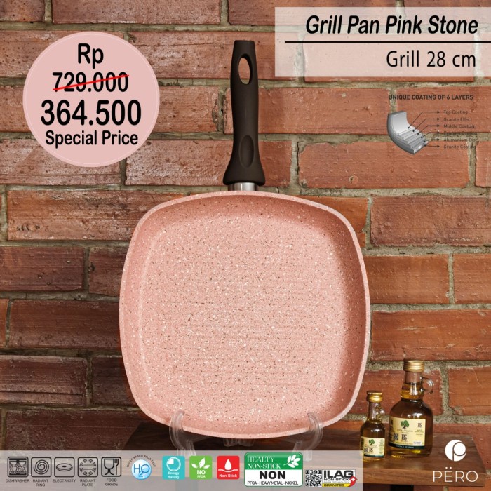 Pero Grill Pan 28Cm Brown Handle - Pink Stone _Art