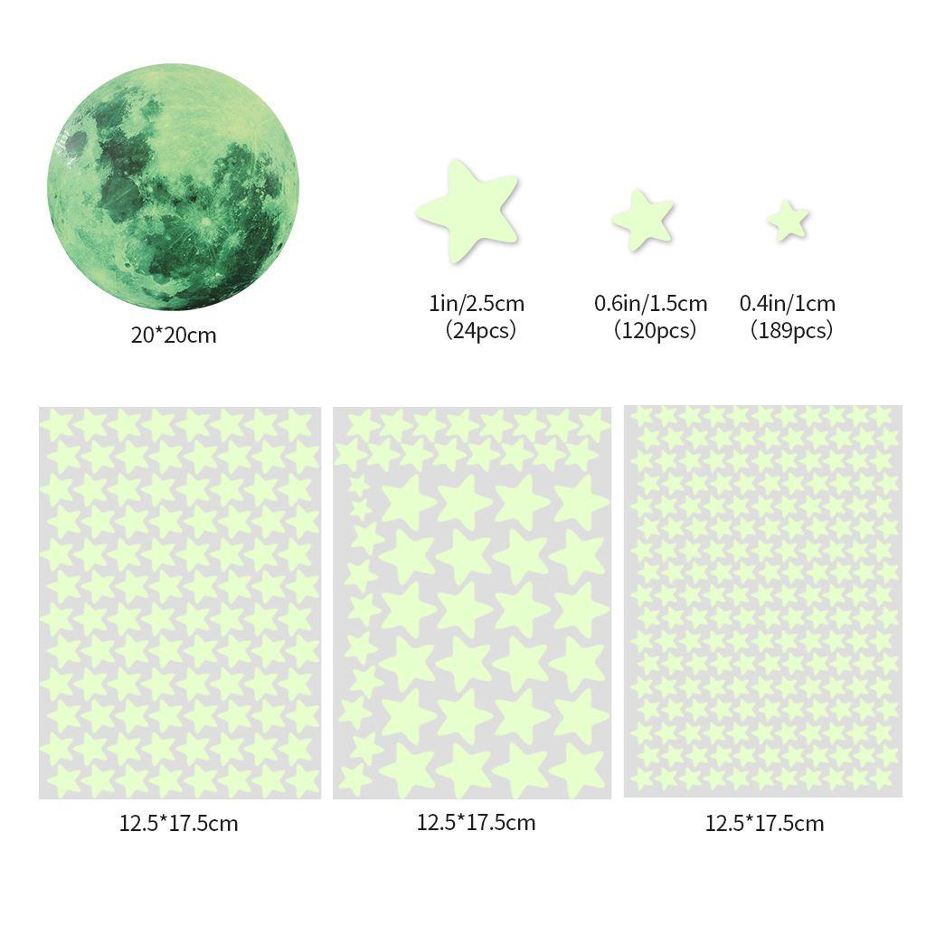 Solighter Bulan Bintang Stiker Dinding DIY 3D Starry Ceiling Cling Dekorasi Rumah Glow In Dark