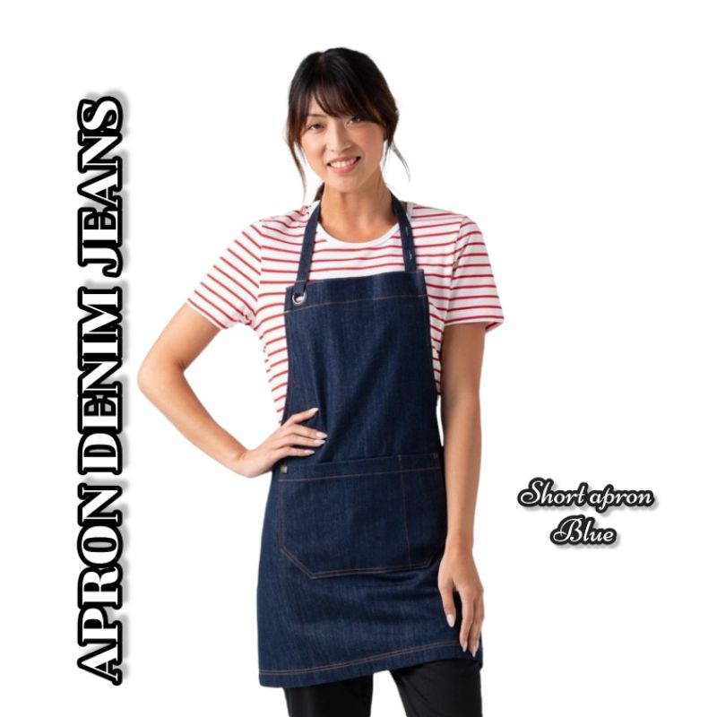 NEW PRODUCT Celemek Apron Barista Bartender Waitres Chef Celemek masak polos dan Custom  - DENIM JEANS PREMIUM