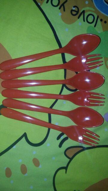 3 Pair Sendok-garpu Melamin Unika - Merah