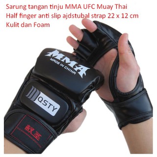 Sarung tangan tinju MMA UFC Muay Thai Half finger anti slip ajdstubal strap 22 x 12 cm Kulit dan Foa