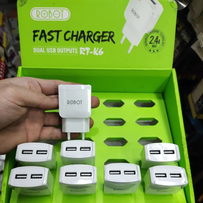 BATOK CHARGER ROBOT ORIGINAL 1USB DAN 2USB UNIVERSAL MANTUL MURAH MERIAH ORIGINAL