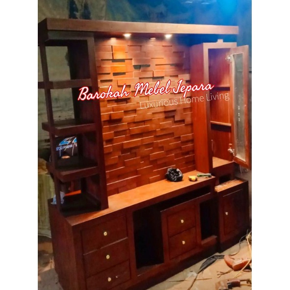 Bufet Tv Partisi Penyekat Ruangan Dua Muka Jati