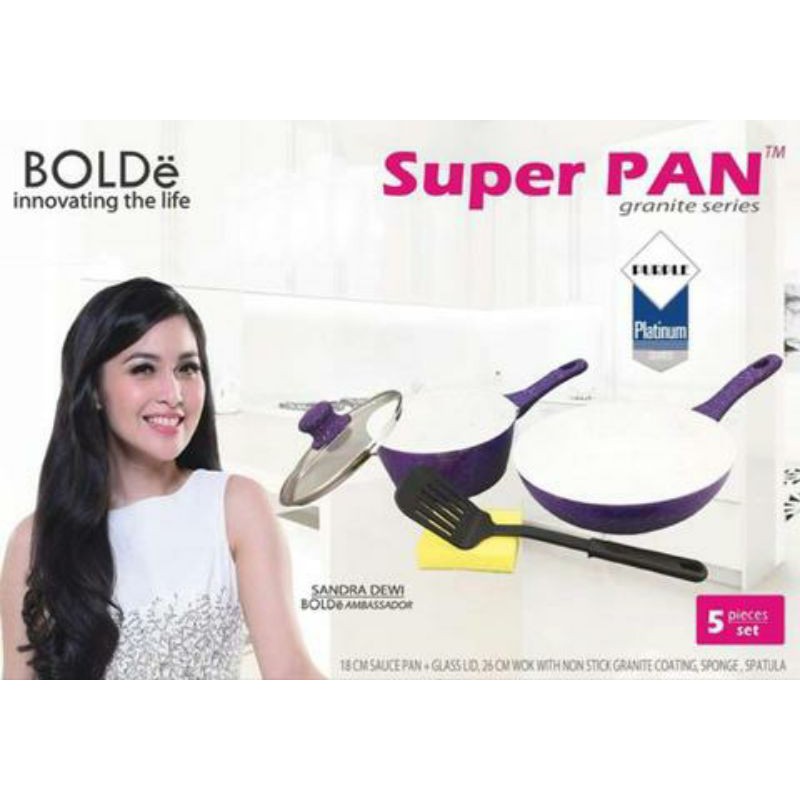 Panci Set Bolde Super Pan Bolde 5pcs White Purple Panci Granite Bolde Superpan Penggorengan Bolde