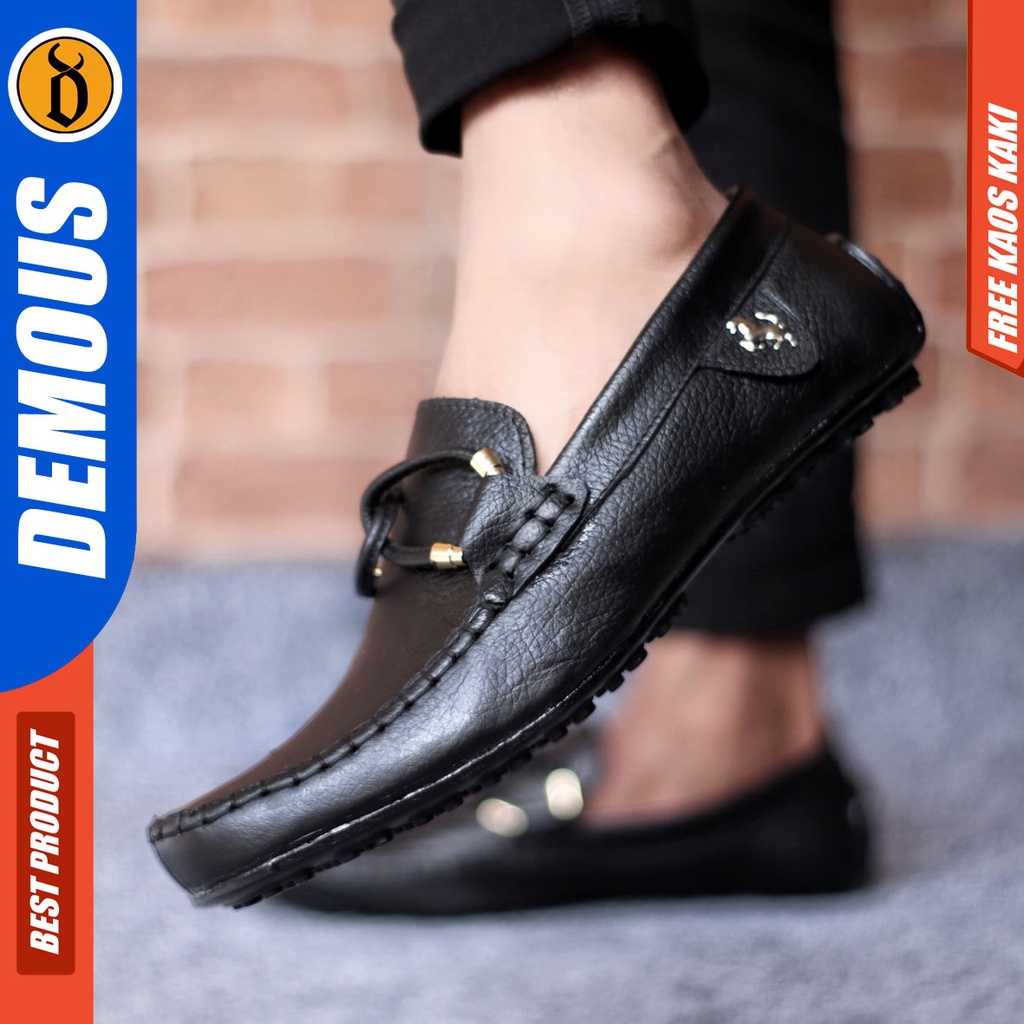 DEMOUSE KUDE Sepatu Casual Formal Pantofel Kulit Asli Hitam