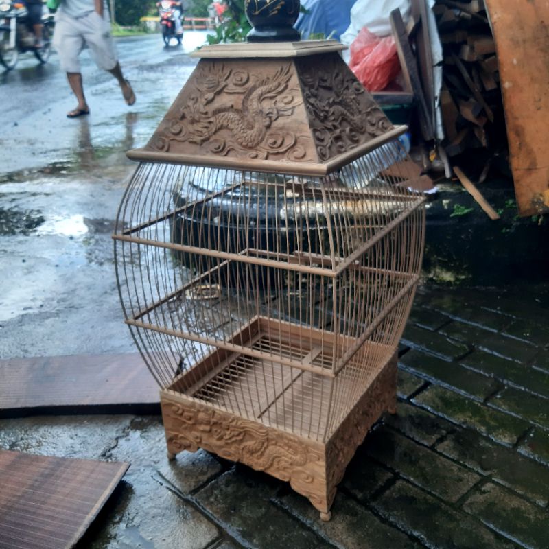 Sangkar Burung, Sangkar Ukir Kayu Jati, Sangkar Ukir Naga