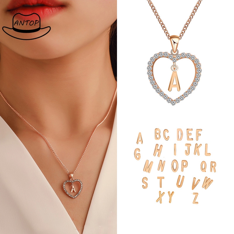 Antop！COD 26 Huruf Kalung Kristal Titanium Anti Karat 18K Alfabet Liontin Letter Necklace