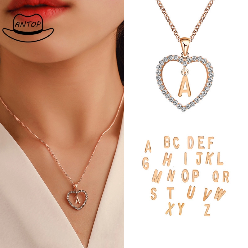 Antop！COD 26 Huruf Kalung Kristal Titanium Anti Karat 18K Alfabet Liontin Letter Necklace