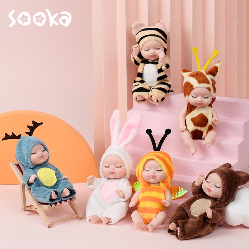 SOOKA Mainan Boneka Bayi Super Mini Reborn/Newborn Perempuan Tidur Mini Lucu Mirip Asli Ukuran 11 cm Bisa Berputar /Sleep Baby Doll Model Rusa / Lebah / Beruang Tidur SK-GDI1082