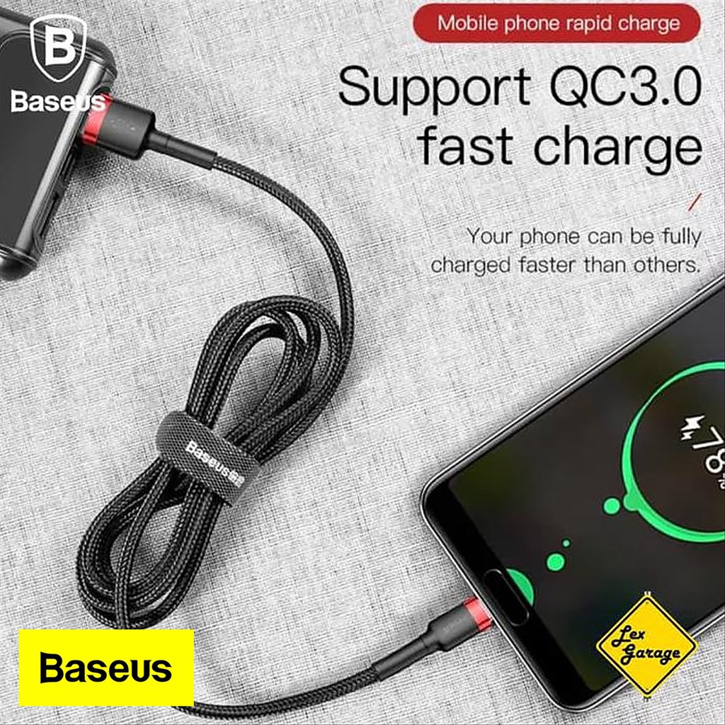 Kabel Data Baseus USB Type C Kevlar Cable Fast Charge 3A QC 3.0