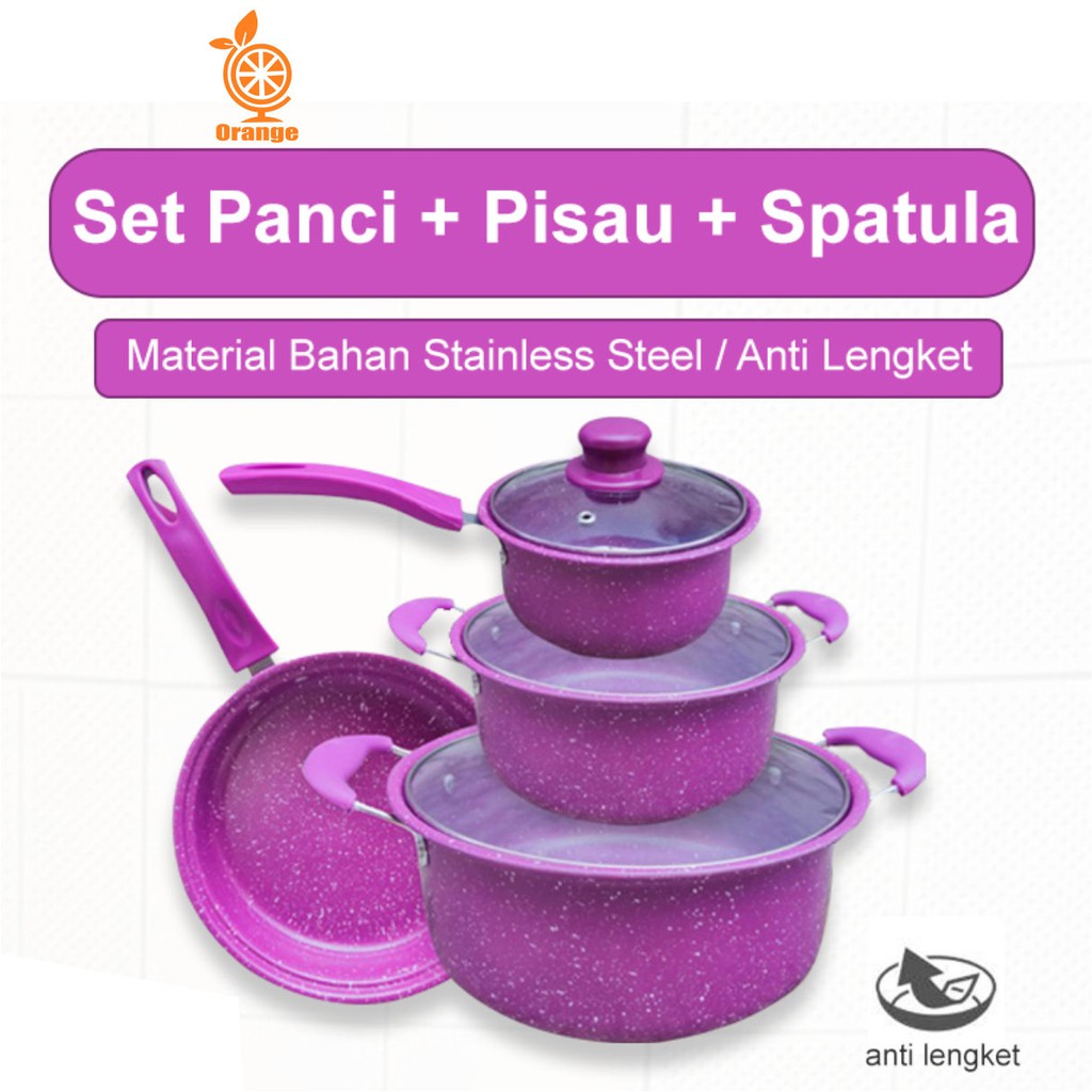 Panci 18 Set Free Spatula dan Pisau Tutup Kaca Serbaguna Anti Lengket Murah Worldhome66