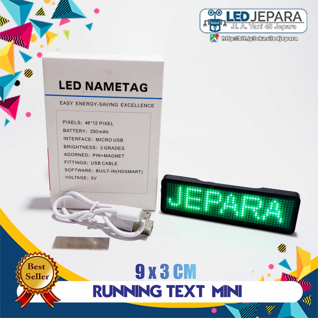 PAPAN NAMA DIGITAL LED TULISAN BERJALAN RUNNING TEXT MINI NAMETAG