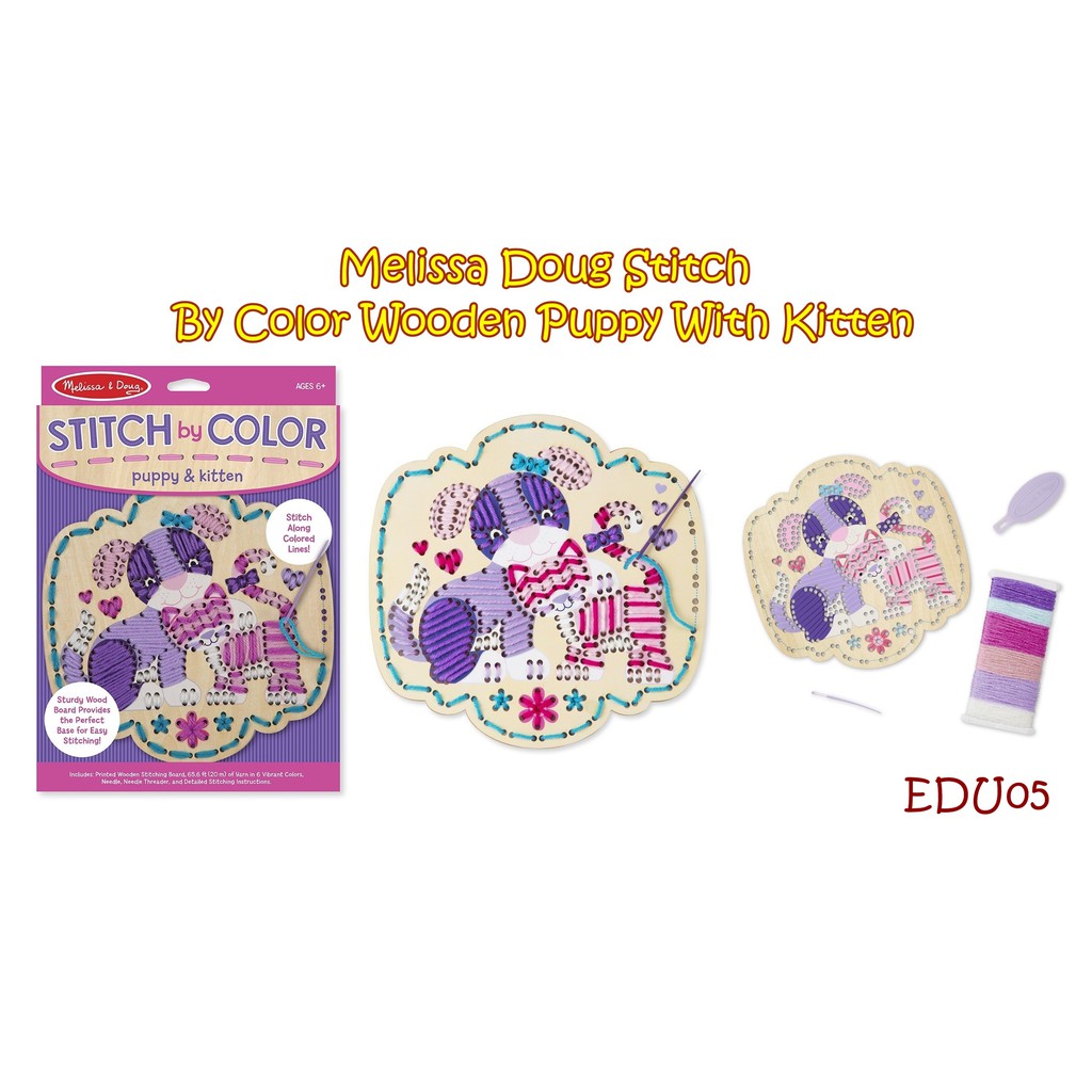 MD8916 Melissa Stitch by Color Wooden Puppy With Kitten EDU05 MAINAN MENJAIT