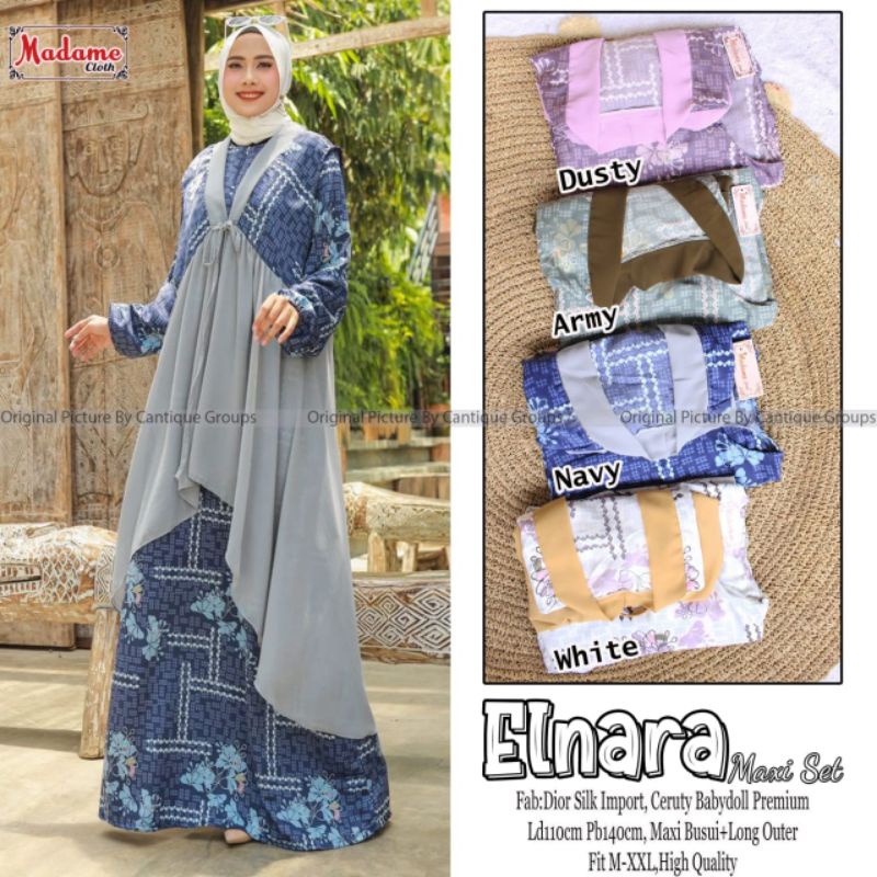 Elnara Set Pakaian Wanita Setelan Maxi Busui+Long Outer Fab Dior Silk Import Ceruty Babydoll Premium