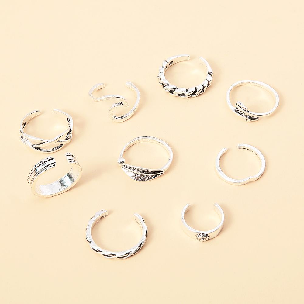 Solighter 9 Pcs Kaki Jari Cincin Pantai Adjustable Terbuka Hati Cincin Knuckle Ring