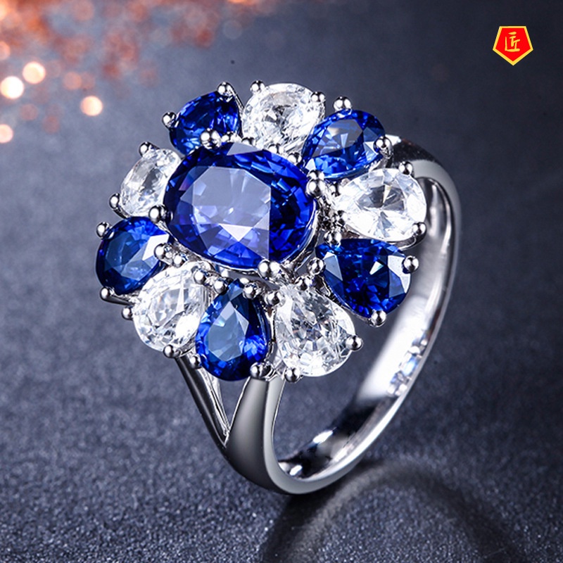 [Ready Stock]Graceful Personality Full Diamond Sapphire Ring