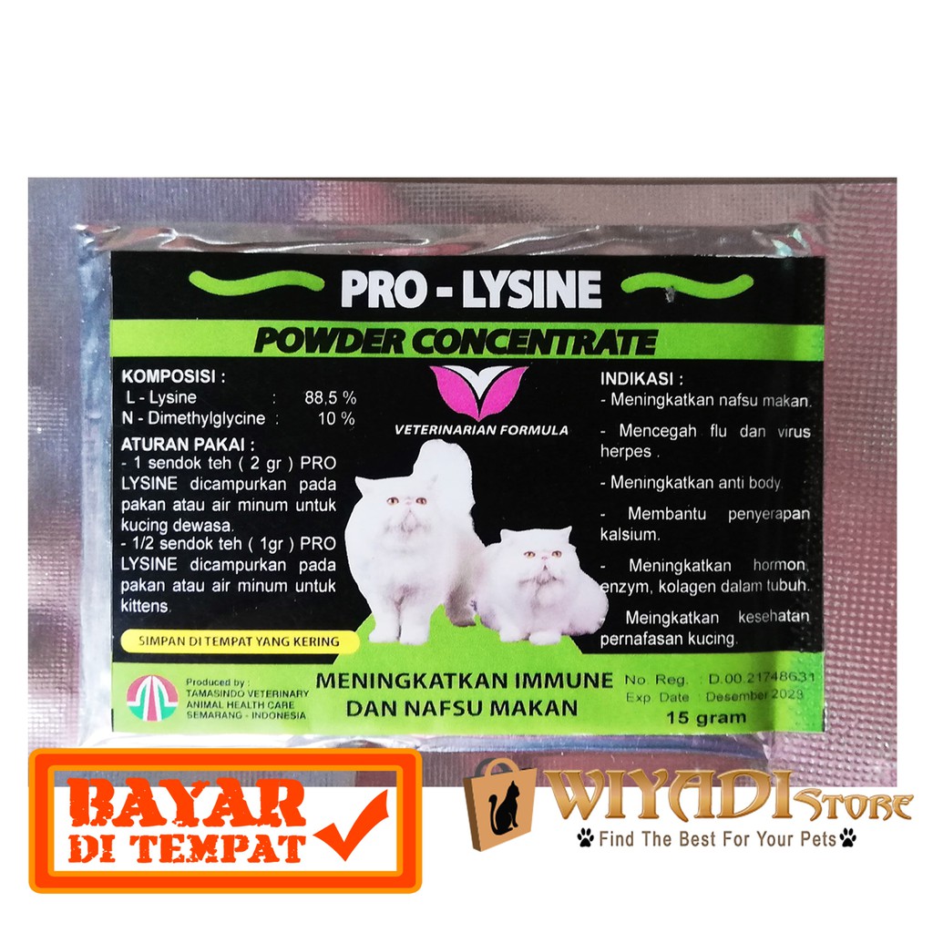 Pro Lysine 15gr Vitamin Penambah Napsu Makan Berat Badan Dan Daya Tahan Tubuh Kucing dan Kitten