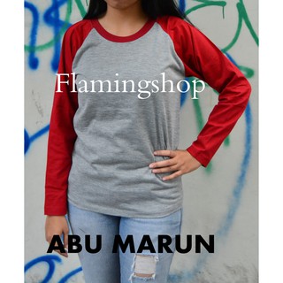 Raglan Lengan Panjang Abu Marun Baju  Raglan Reglan  Polos  