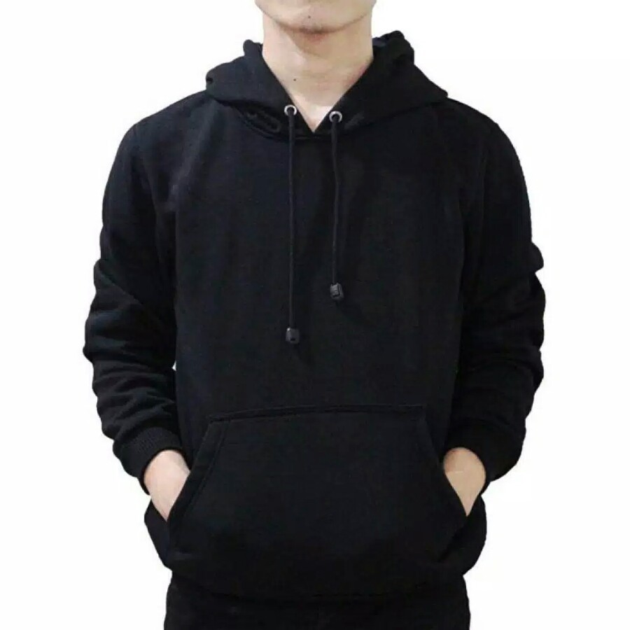 JAKET POLOS HOODIE WARNA HITAM NON RESLETING BAHAN TEBAL