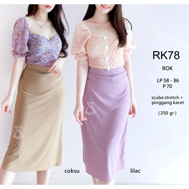 RK78 - ROK MIDI SKIRT SCUBA POLOS CASUAL ROK KANTOR WANITA