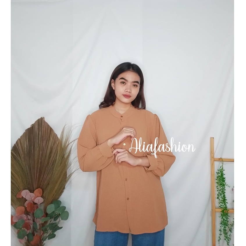 REVA BLOUSE CRINKLE/KEMEJA BLOUSE/ATASAN WANITA/Oneck Longsleeve/KEMEJA POLOS
