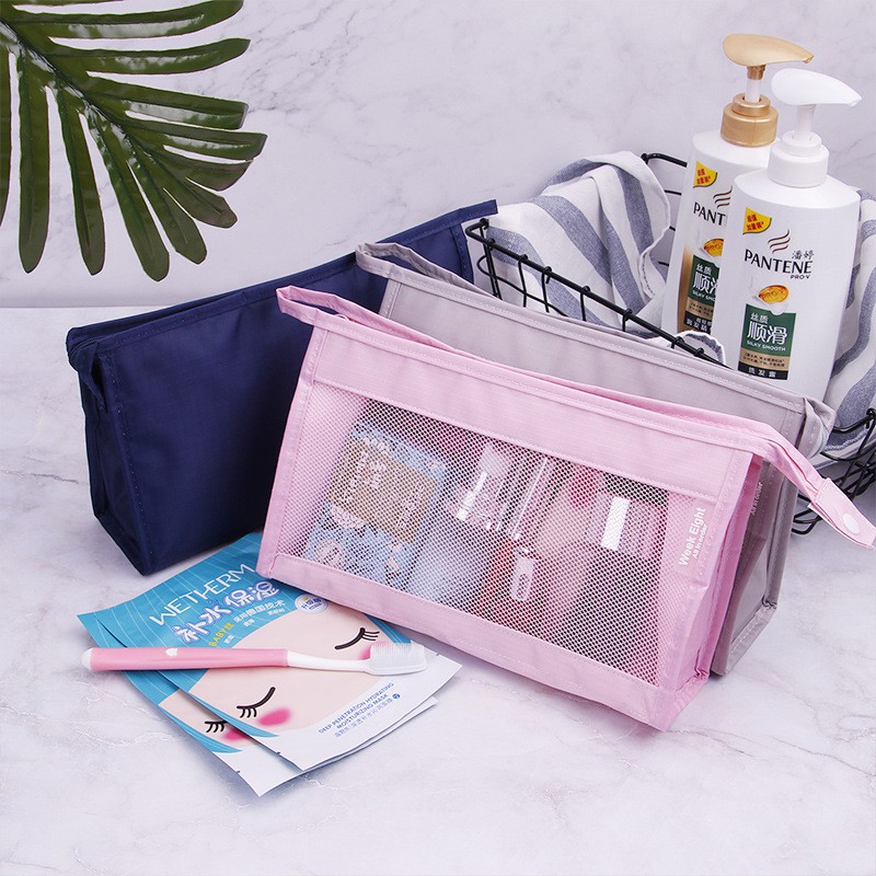 Tas Travel Wanita Organizer Transparan Jaring Kosmetik Makeup Alat Mandi Anti Air untuk Wanita