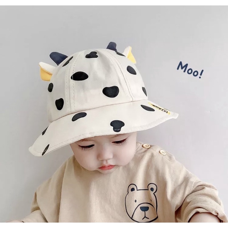 Topi Bucket Baby Balita Polkadot Sapi Import Premium