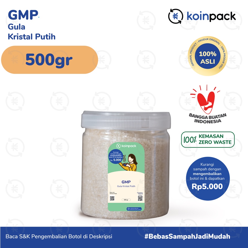 Jual Gula Kristal Putih Gula Gmp 500gr Kemasan Guna Ulang Koinpack Reuse Shopee Indonesia 6114