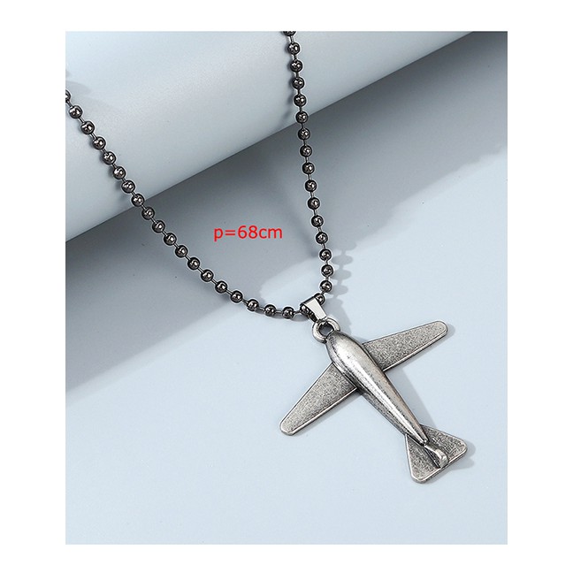 LRC Kalung Fashion Black Small Plane Round Bead Chain Alloy Mens Necklace Y64606