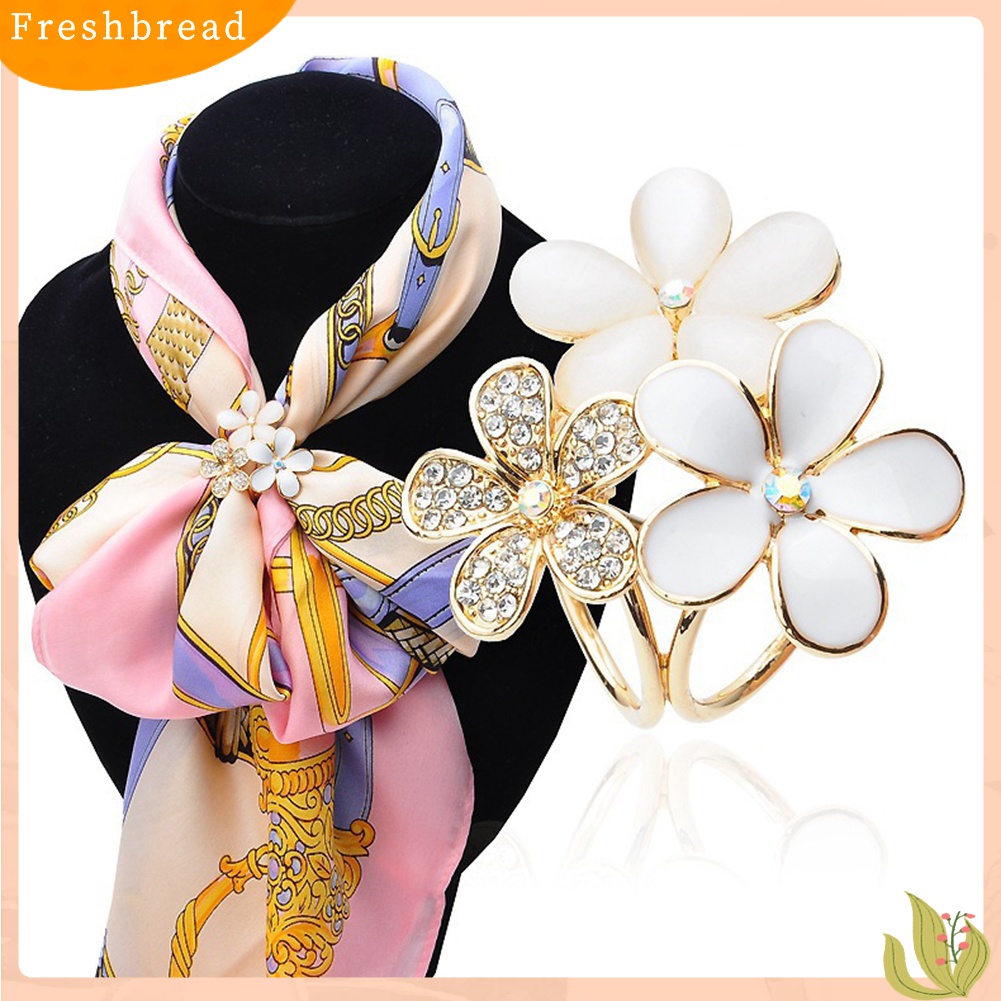 [ TERLARIS]Women Shiny Rhinestone Inlaid Flower Scarf Ring Clip Holder Brooch Pin Buckle