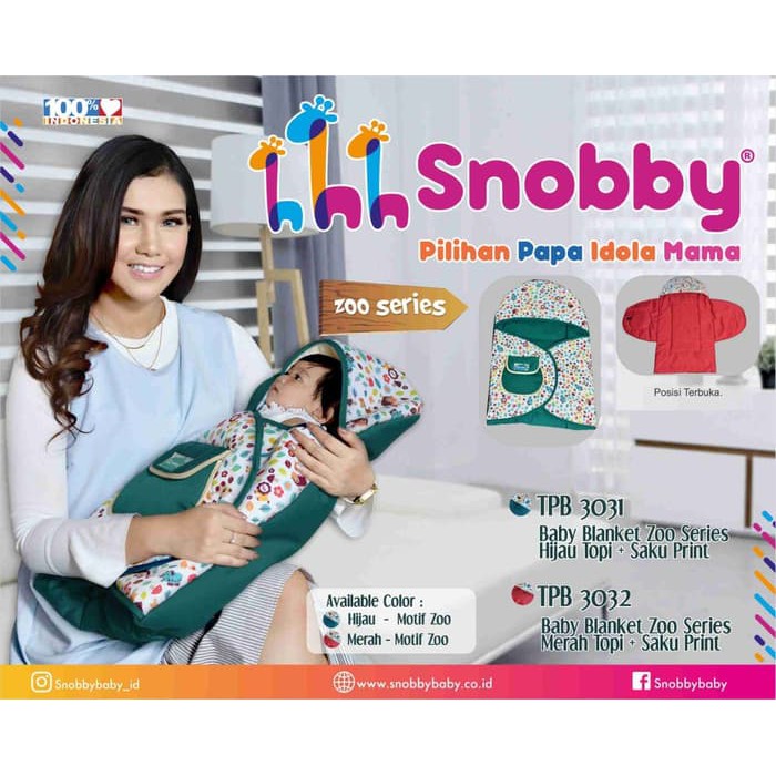 TERMURAH Snobby Baby Blanket Topi + Saku Print Zoo Series TPB3031 RPB3032