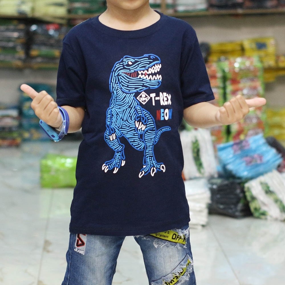  GROSIR BAJU ANAK  TERLARIS KAOS  BARU TYREX NEON  NAVY 