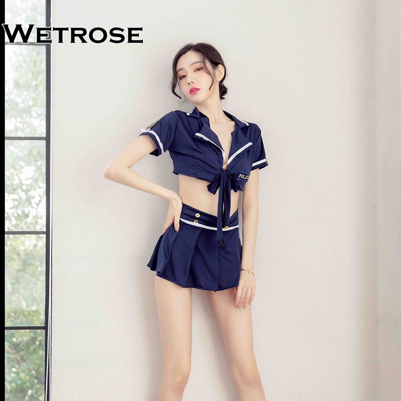 【Wetrose】Sexy Wild Police Woman Uniform Suit Costume Nightclub Lingeire Dress Set