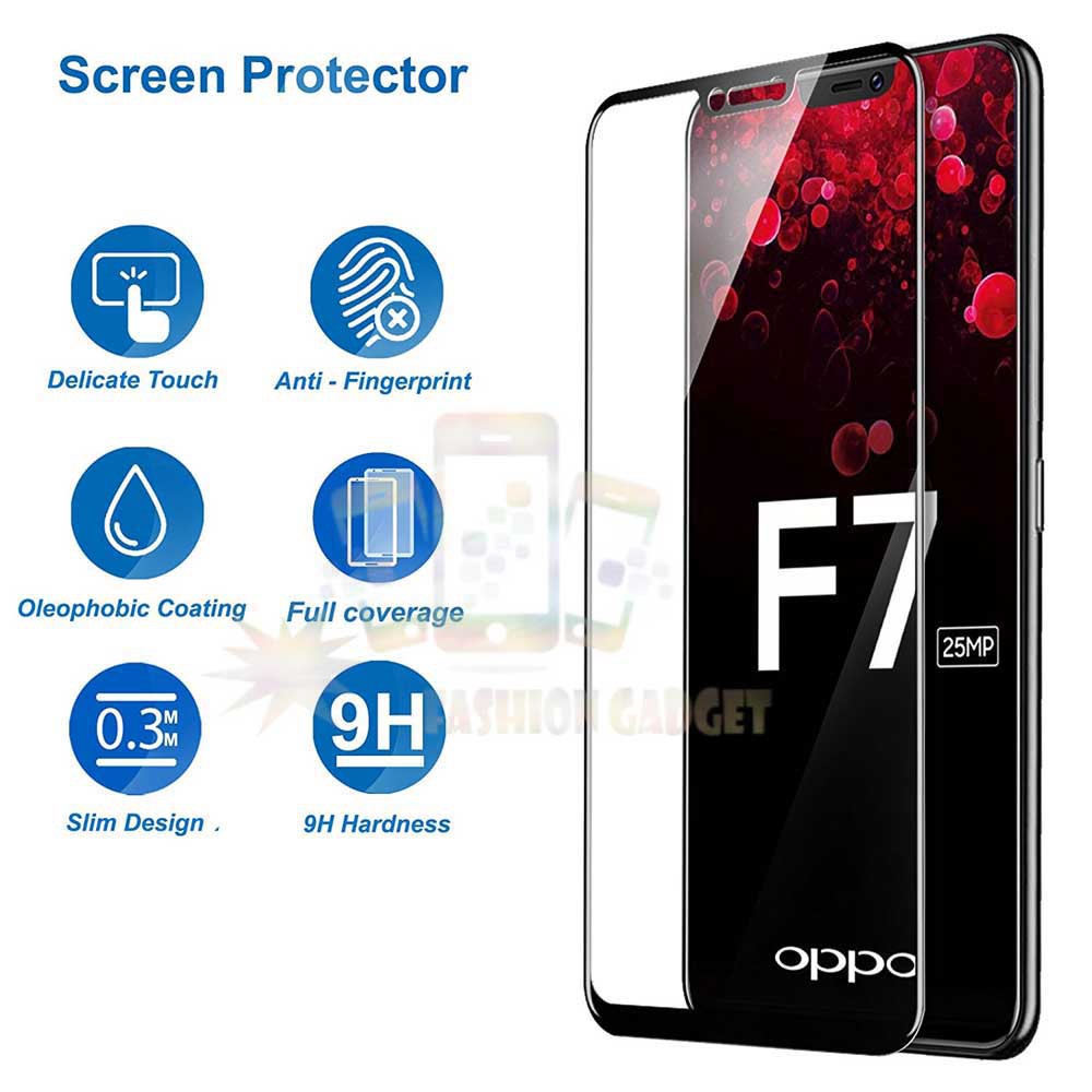 Tempered Glass Oppo F7 2018 Full Colour Bagian Depan Anti Gores Kaca / Screen Protector Pelindung